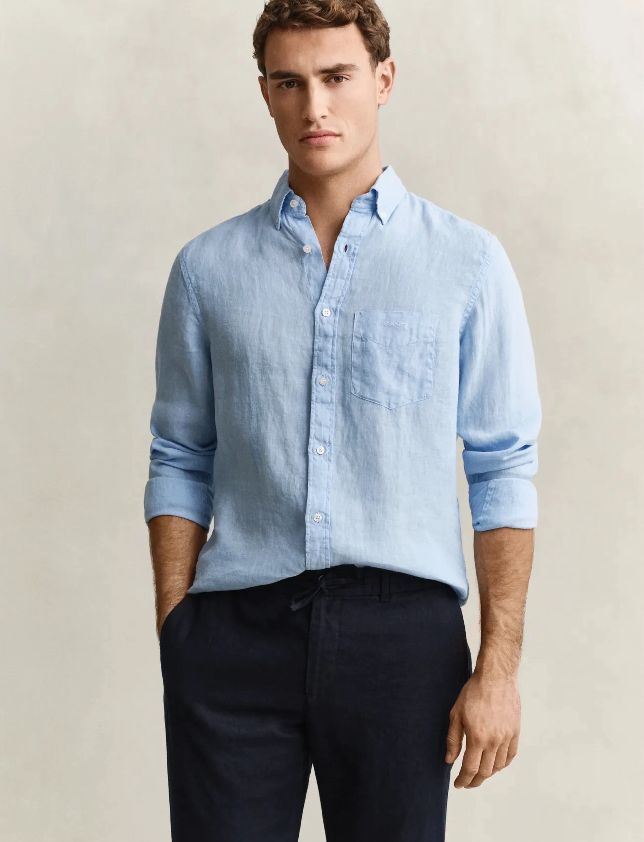 GANT Reg Gmnt Dyed Linen Shirt, XXL, Blue, Skjorter > Afslappet, Herre