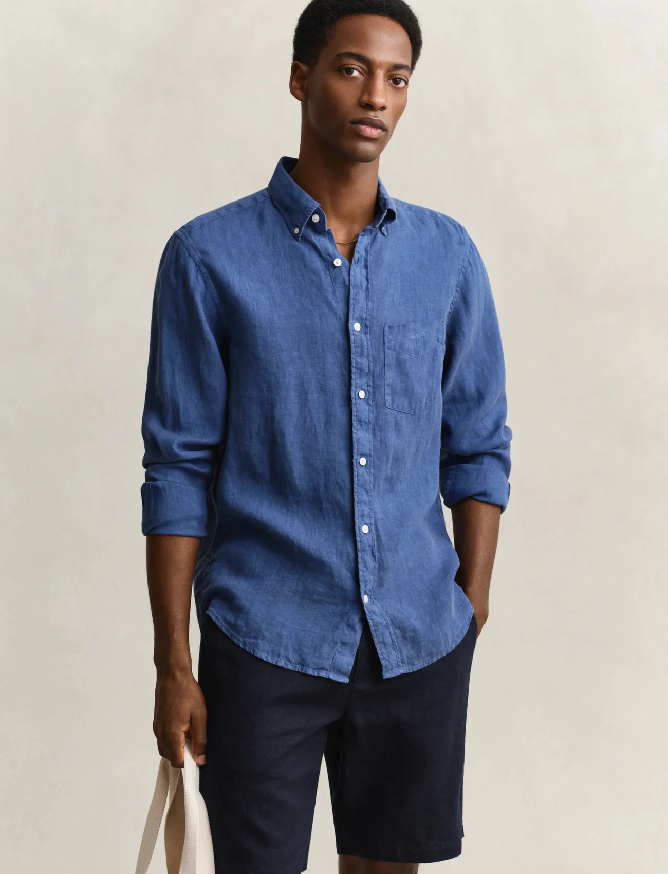 GANT Reg Gmnt Dyed Linen Shirt, XXL, Blue, Skjorter > Afslappet, Herre