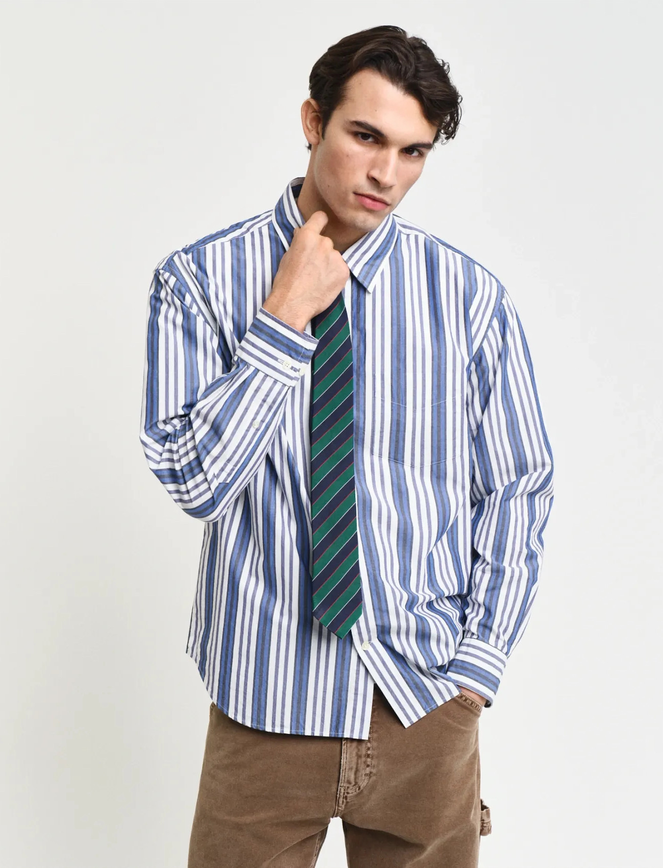 GANT Rel Papery Poplin Stripe Shirt, S, Blue, Shirts > Striped Shirts, Herre