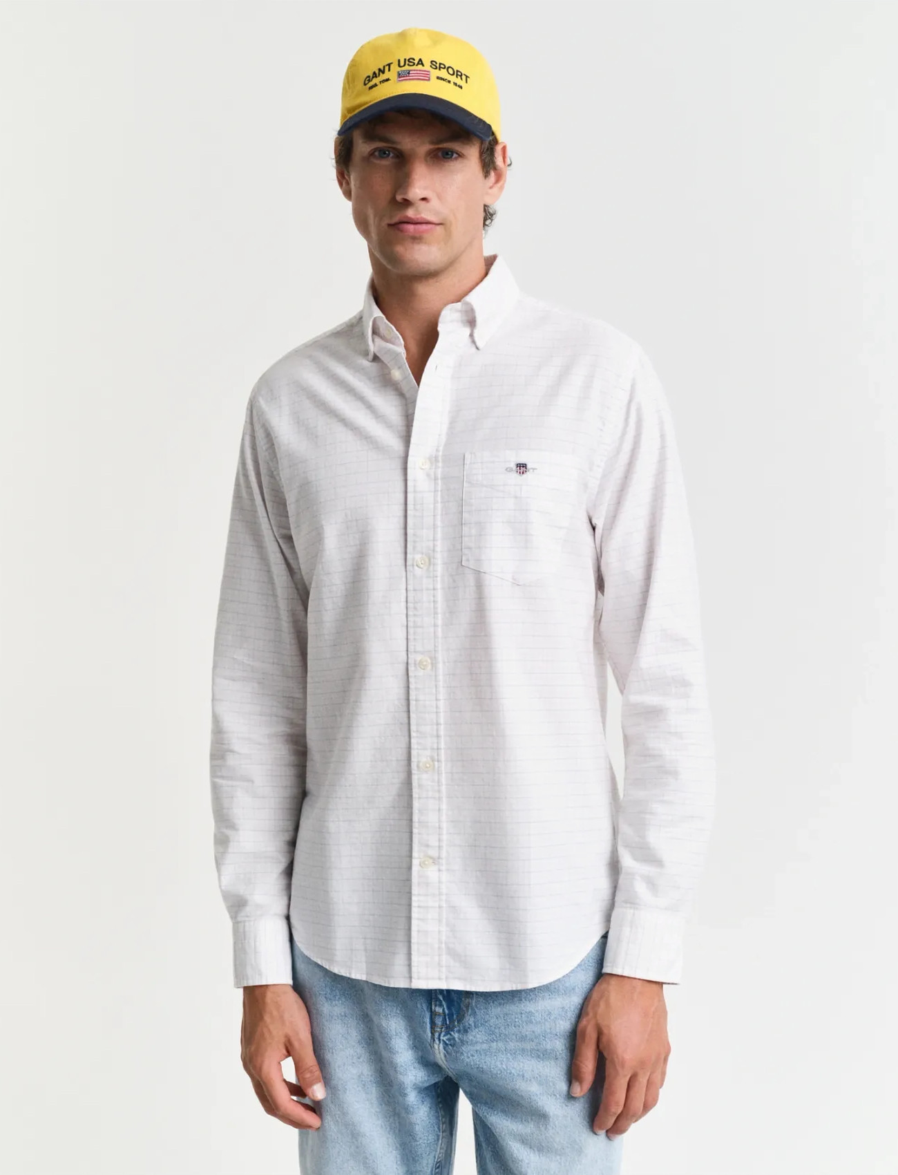 GANT Reg Classic Oxford Check Shirt, L, Cream, Skjorter > Afslappet Shirts, Herre