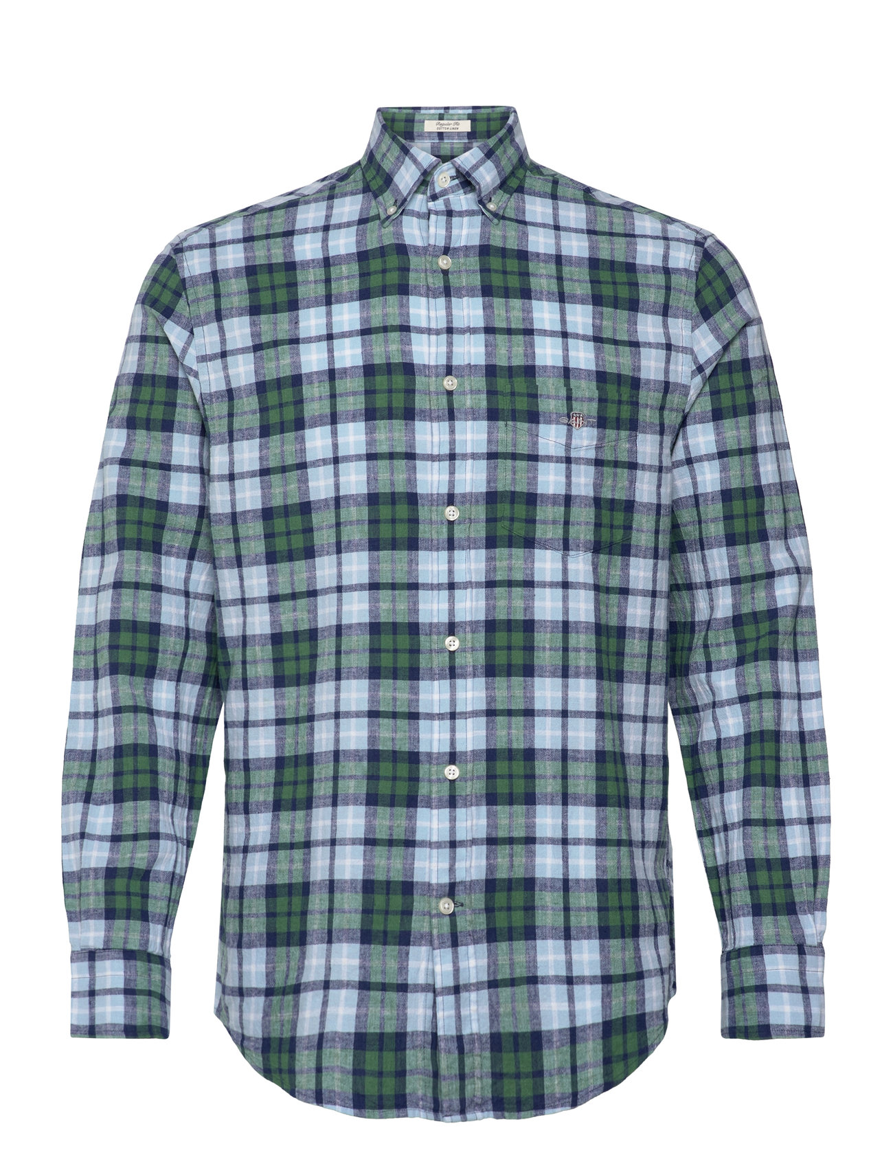 GANT Reg Cotton Linen Check Shirt, M, Green, Shirts > Checkered Shirt, Herre