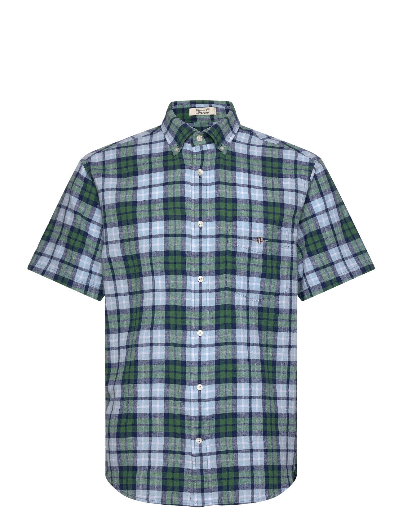 GANT Reg Baumwolle Linen Check Ss Shirt Grün - S - Herren