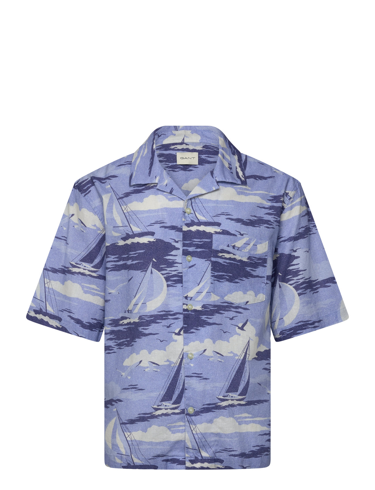 GANT Rel Sailing Print Ss Shirt, XXL, Blue, Skjorter > Kortærmede Shirts, Herre