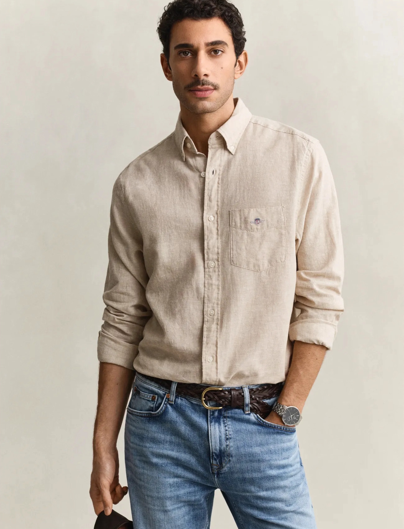 GANT Reg Cotton Linen Shirt, 3XL, Beige, Skjorter > Skjorter I Hør, Herre