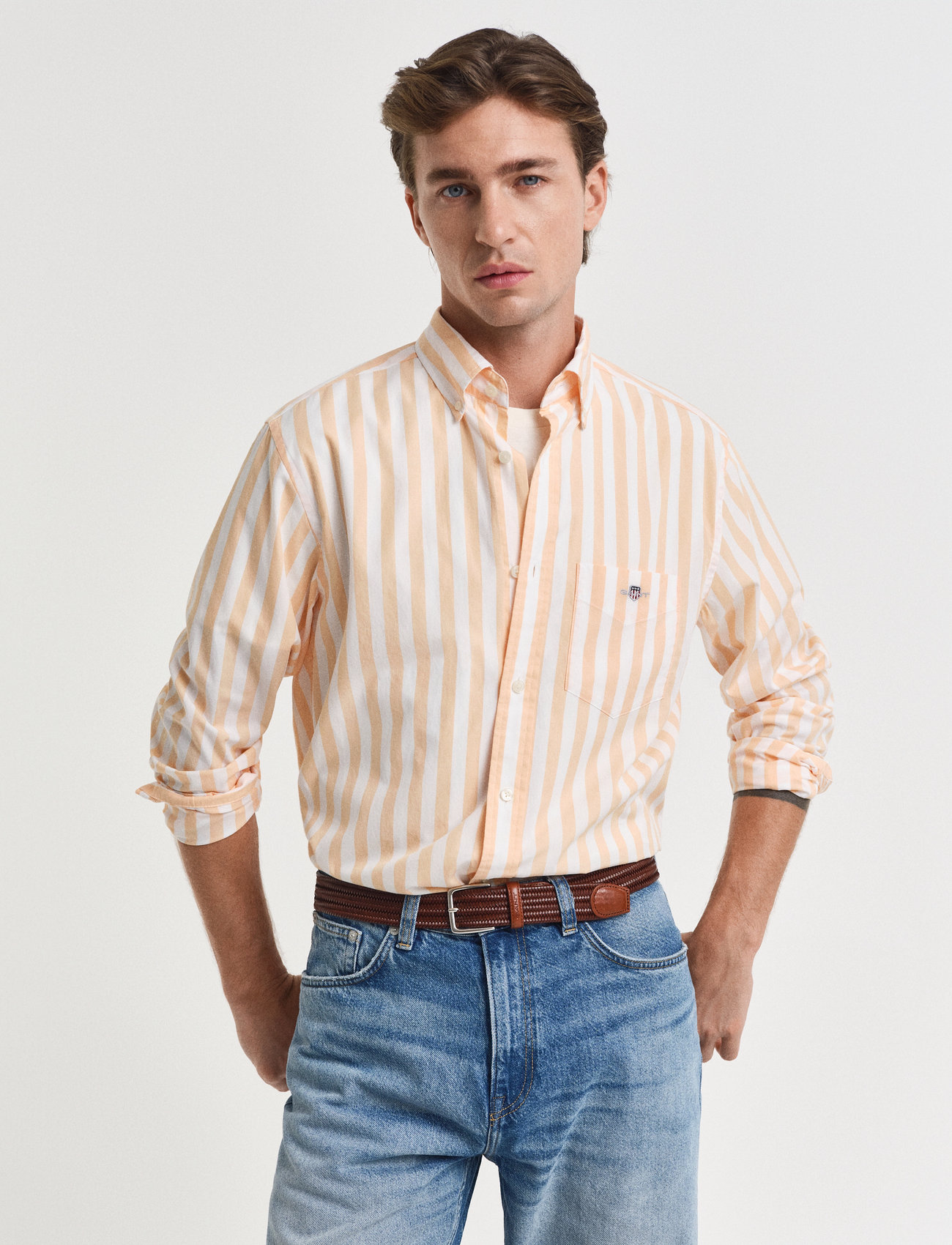 GANT Reg Classic Poplin Stripe Shirt, XL, Orange, Skjorter > Afslappet Shirts, Herre