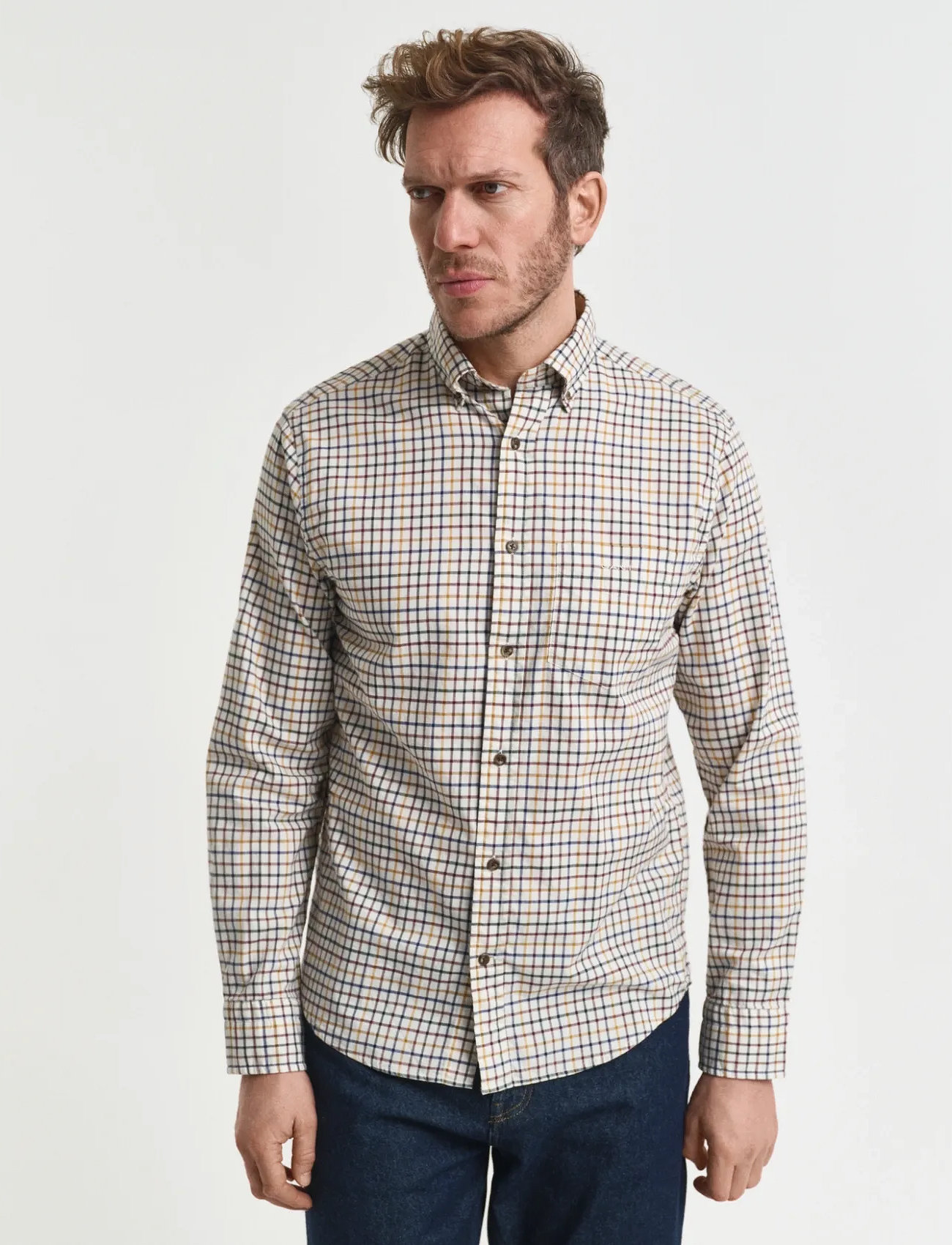 GANT Reg Twill Check Shirt, 3XL, Brown, Skjorter > Afslappet Shirts, Herre
