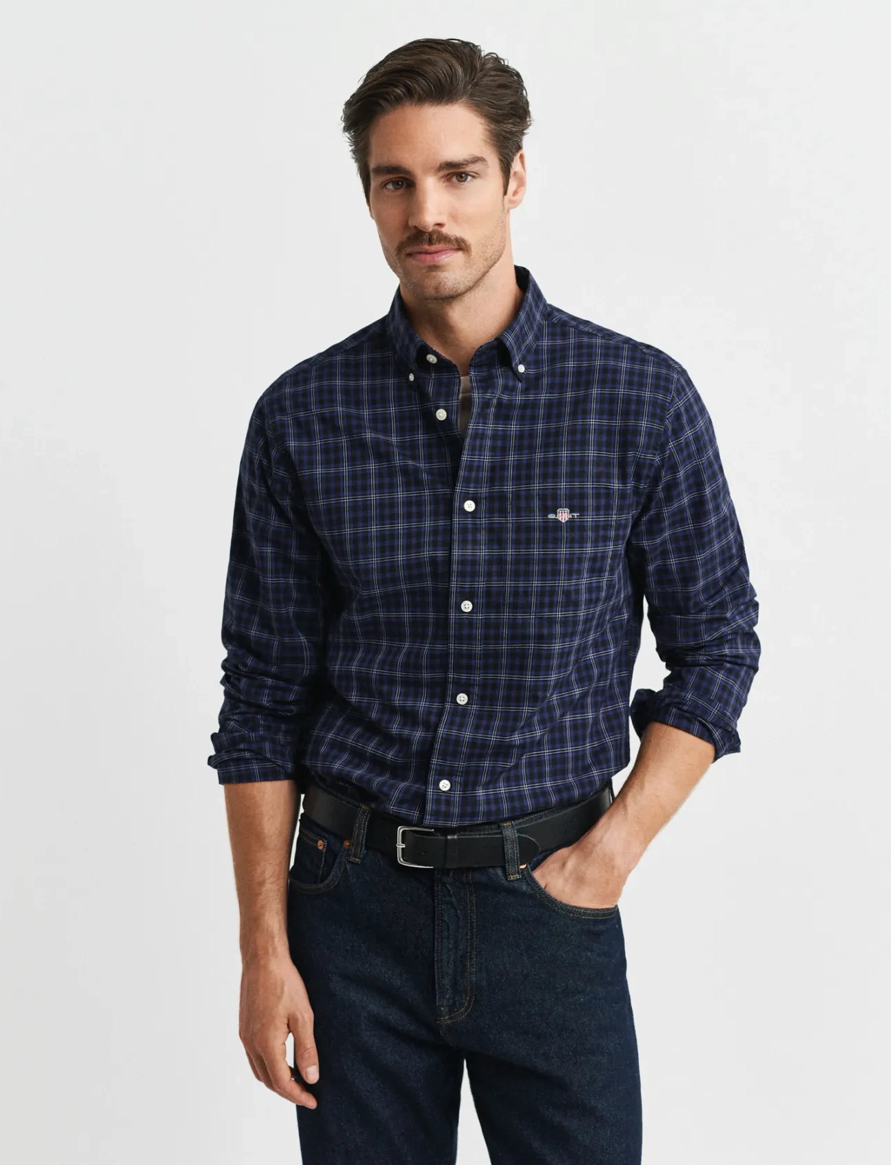 GANT Reg Classic Poplin Check Shirt, S, Navy, Shirts > Checkered Shirt, Herre