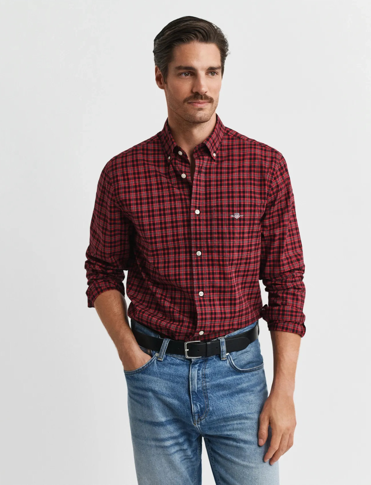 GANT Reg Classic Poplin Check Shirt, L, Red, Shirts > Checkered Shirt, Herre