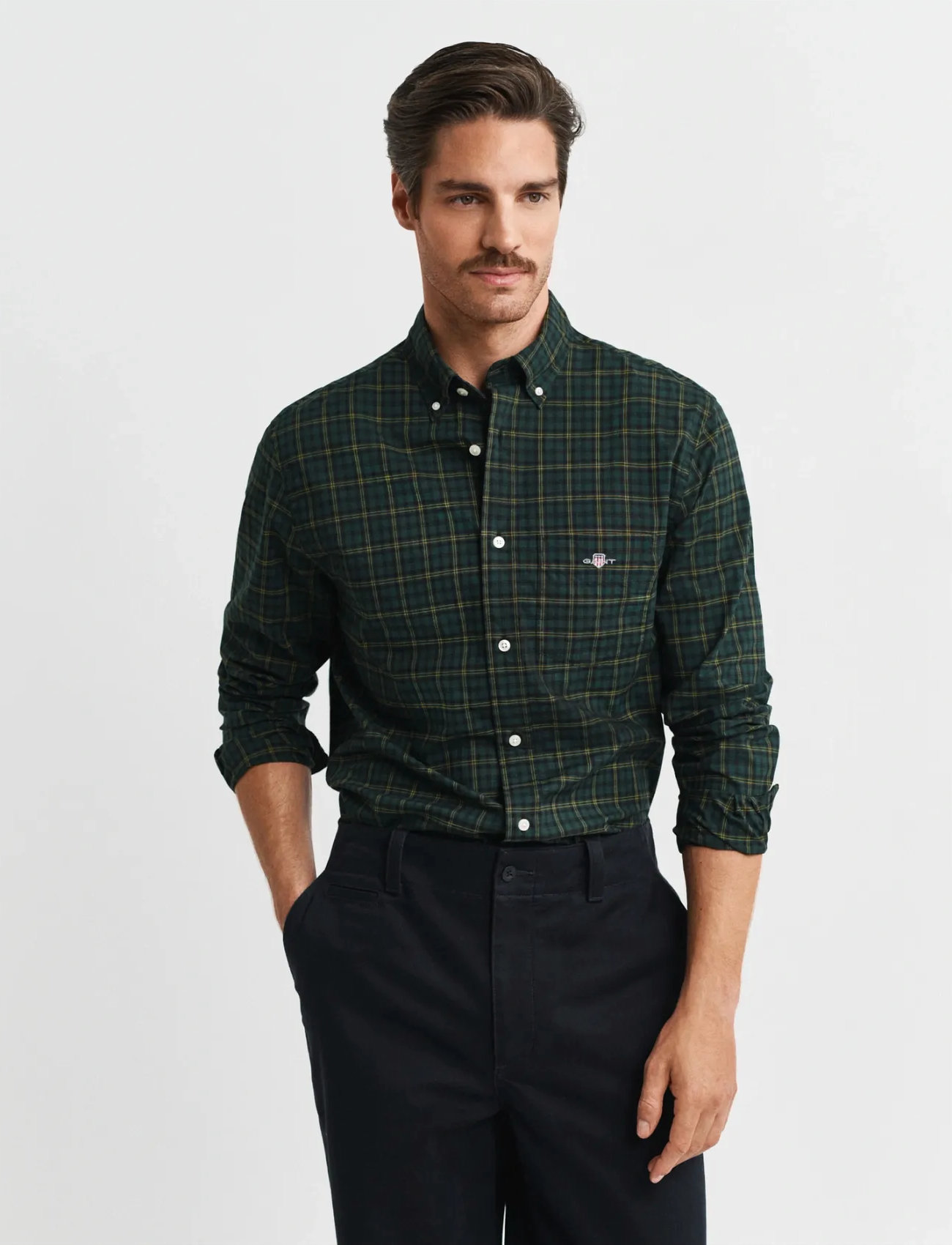 GANT Reg Classic Poplin Check Shirt, M, Green, Shirts > Checkered Shirt, Herre