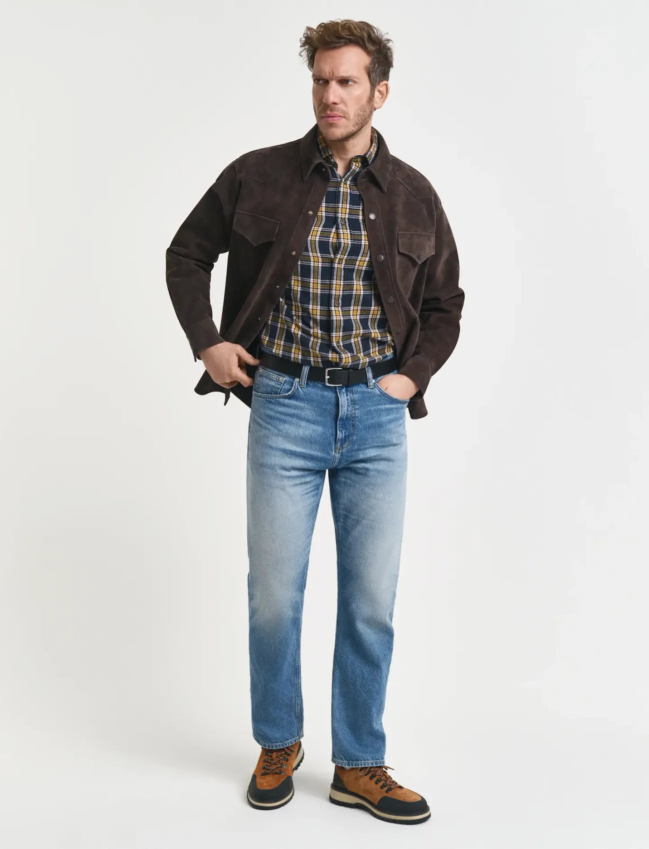 GANT Reg Windblown Flannel Check Shirt, XL, Blue, Skjorter > Afslappet Shirts, Herre