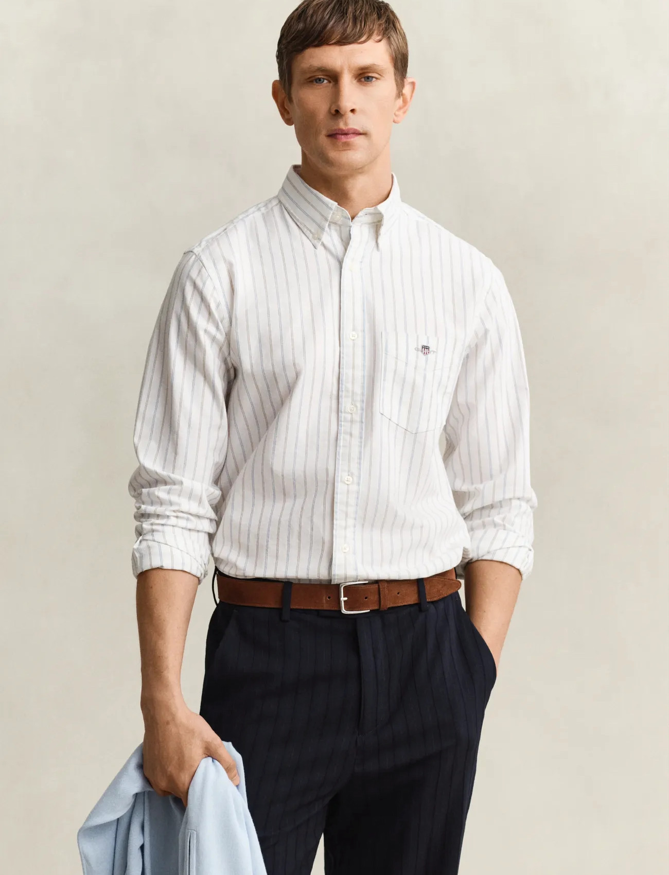 GANT Reg Classic Oxford Stripe Shirt, M, Multi/patterned, Skjorter > Afslappet Shirts, Herre