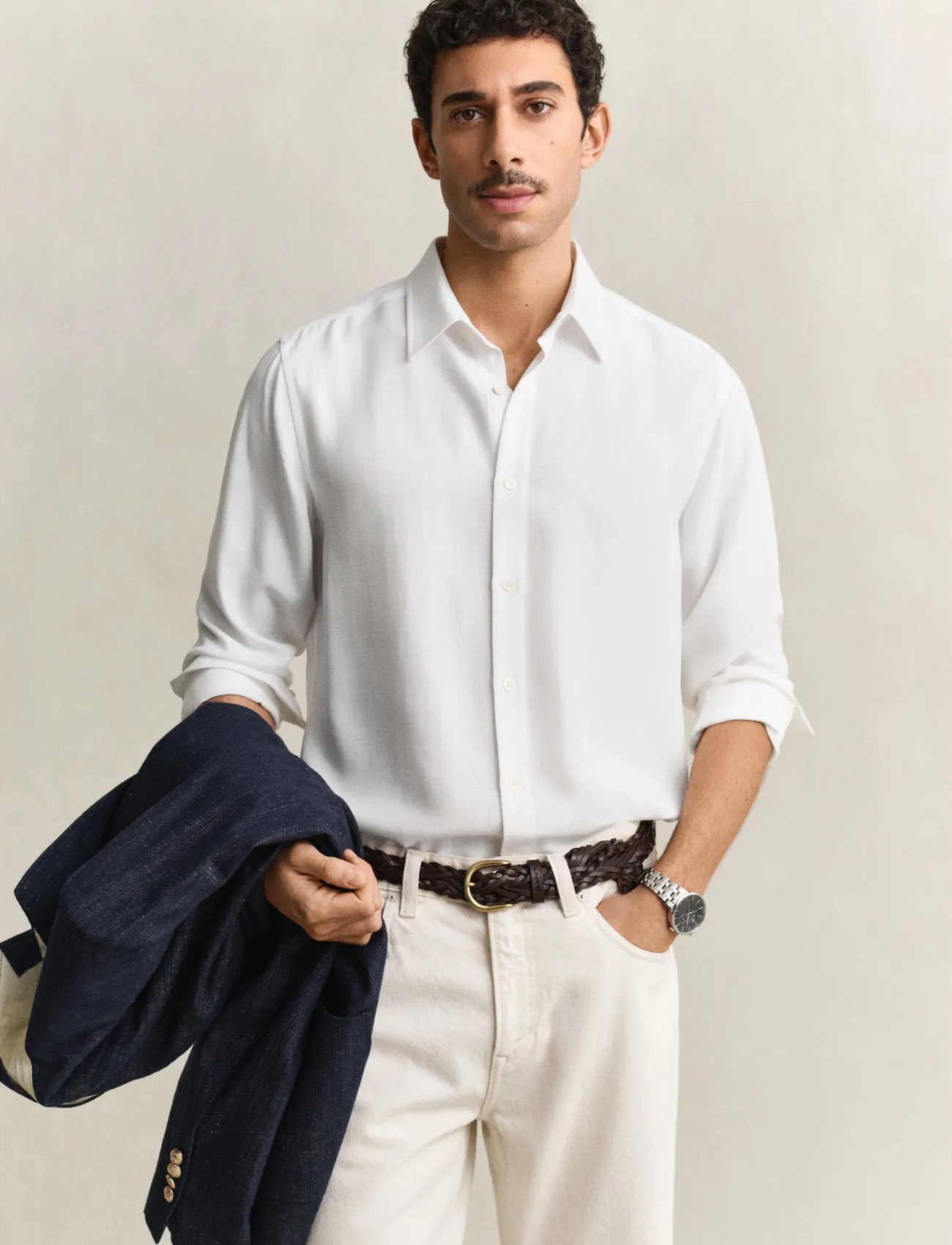 GANT Reg Lyocell Shirt, XXL, White, Skjorter > Afslappet Shirts, Herre