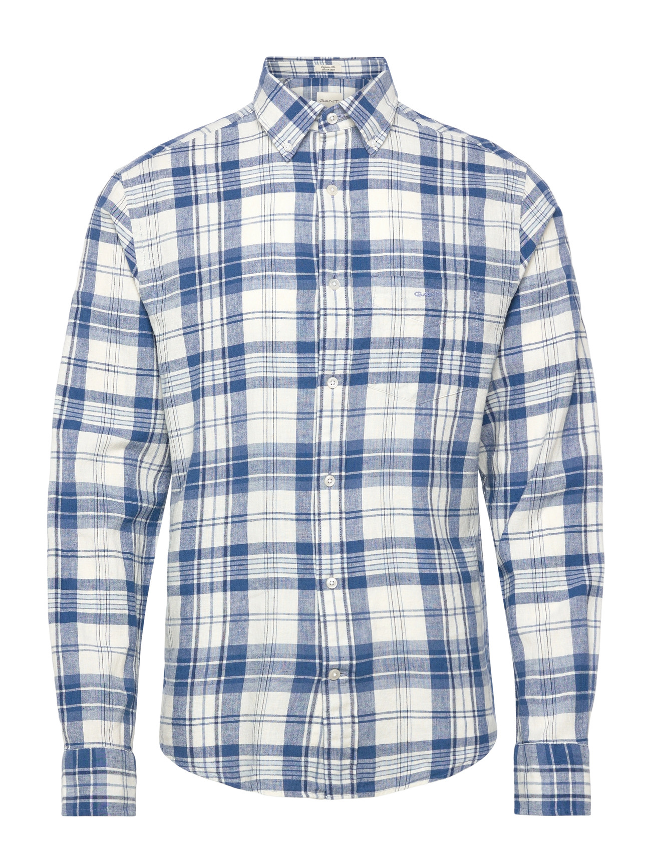 GANT Reg Cotton Linen Madras Check, 3XL, Blue, Skjorter > Skjorter I Hør, Herre