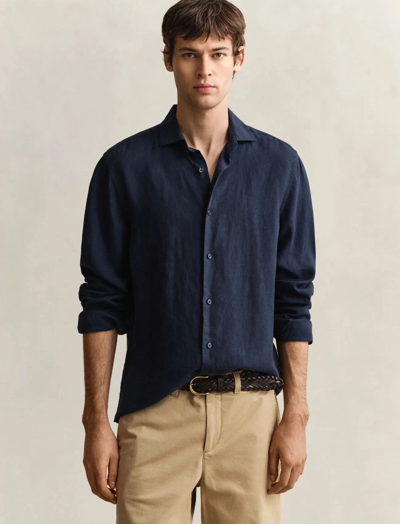 GANT Reg Linen Shirt, XL, Navy, Skjorter > Skjorter I Hør, Herre
