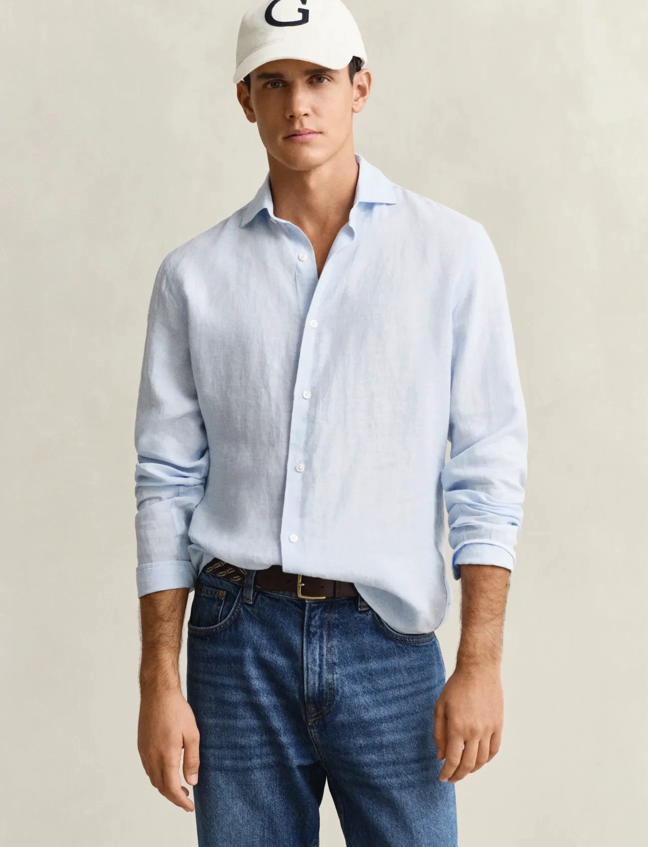 GANT Reg Linen Shirt, M, Blue, Skjorter > Skjorter I Hør, Herre