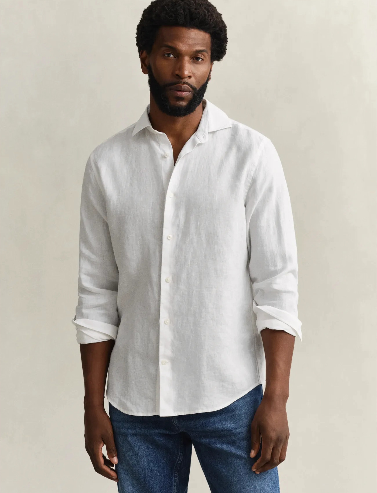 GANT Reg Linen Shirt, M, White, Skjorter > Skjorter I Hør, Herre