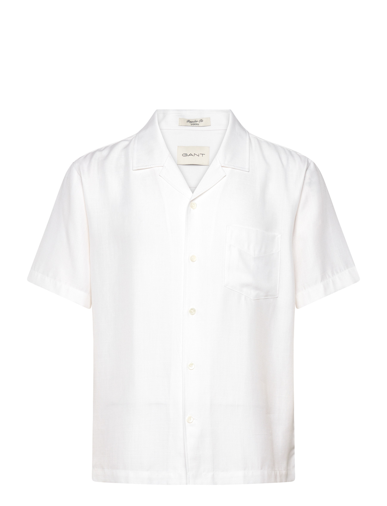 GANT Reg Lyocell Camp Collar, XL, White, Skjorter > Kortærmede Shirts, Herre