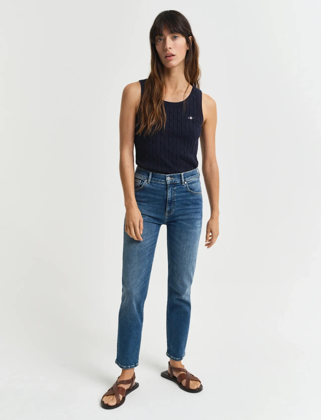 GANT Cropped Slim Stretch Jeans, 29, Blue, Jeans > Smalle, Dame