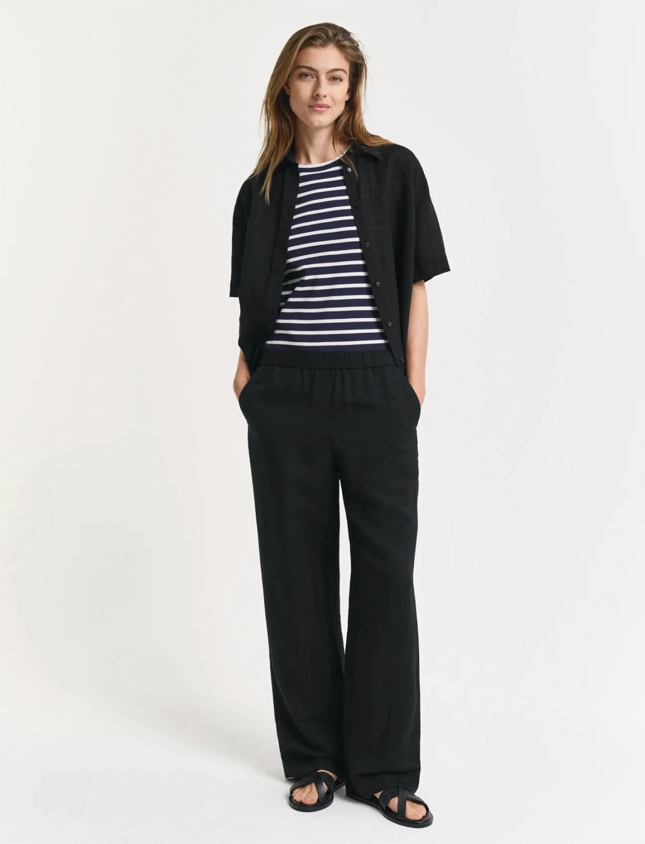 GANT Linen Blend Pull On Pants, 42, Black, Bukser > Lige Ben, Dame
