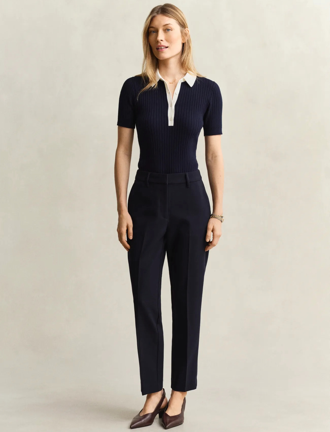 GANT Fluid Slim Slack, 38, Blue, Bukser > Jakkesætsbukser, Dame