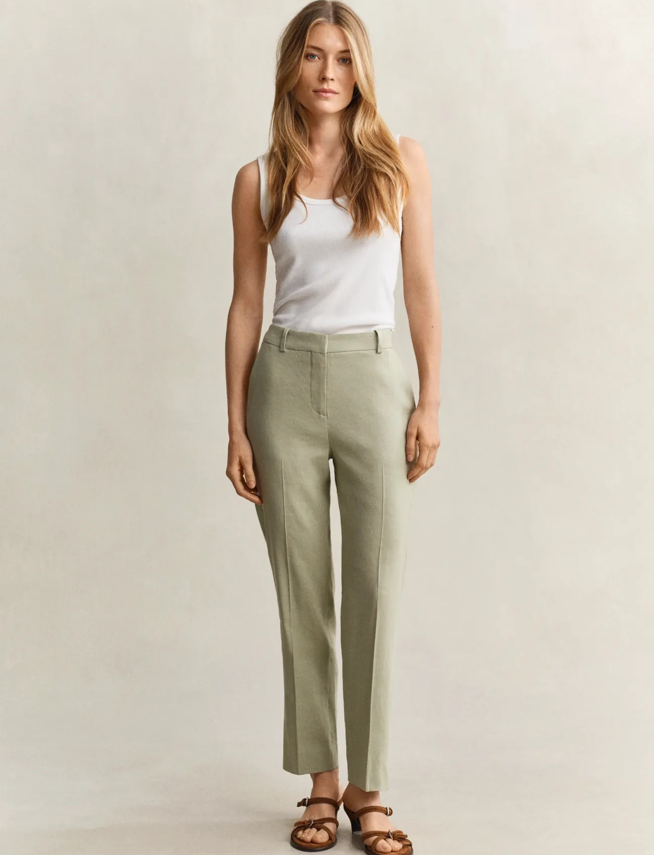 GANT Tailored Linen Stretch Pants, 44, Beige, Bukser > Slim Fit-Bukser, Dame