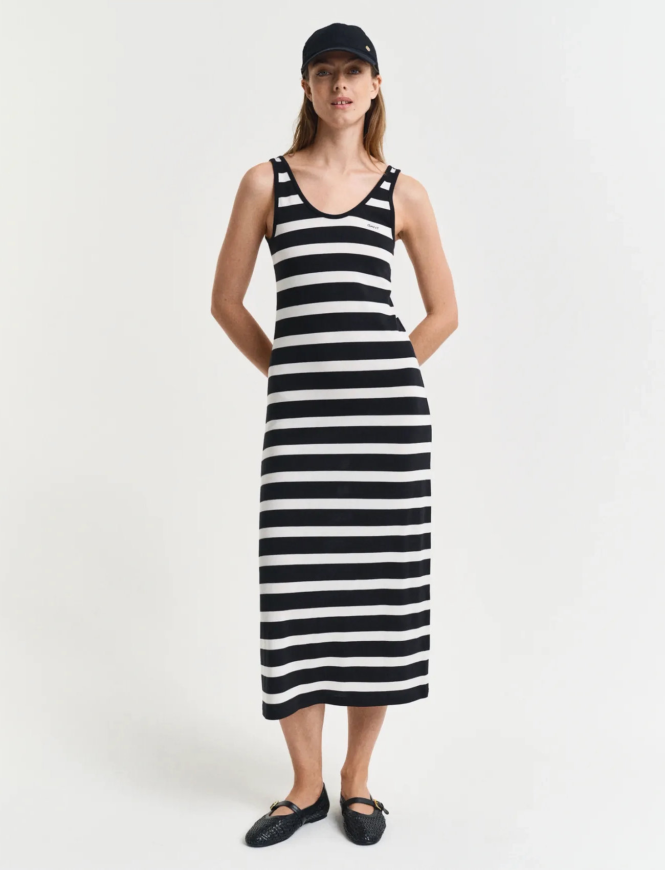 GANT Striped Fluid Midi Jersey Dress, XL, Black, Kjoler > Sommerkjoler, Dame