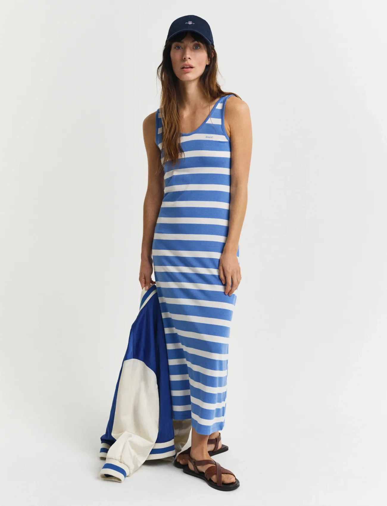 GANT Striped Fluid Midi Jersey Dress, XL/XXL, Blue, Kjoler > Sommerkjoler, Dame