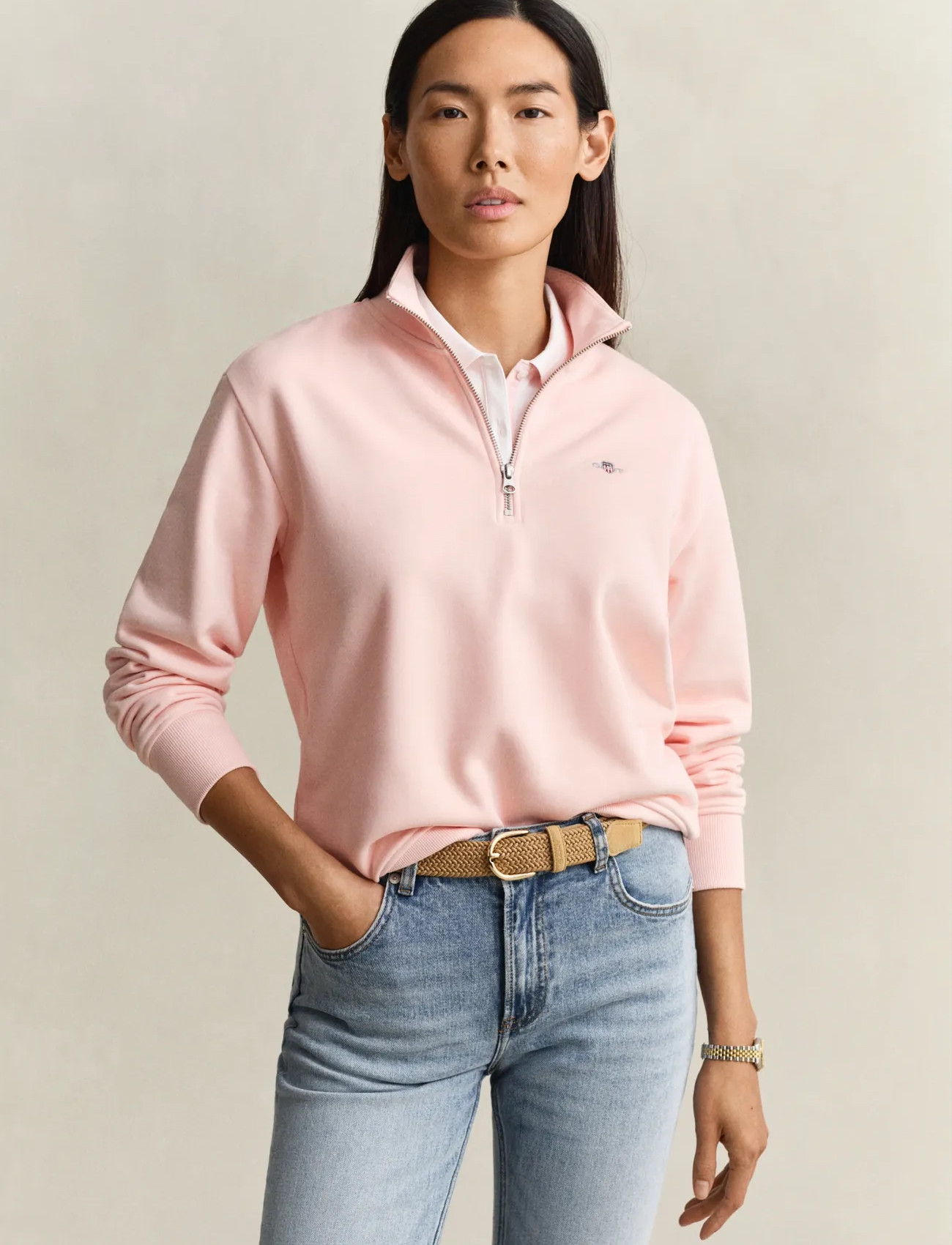 GANT Shield Half-Zip, XS, Pink, Sweatshirts & Hættetrøjer > Hættetrøjer, Dame