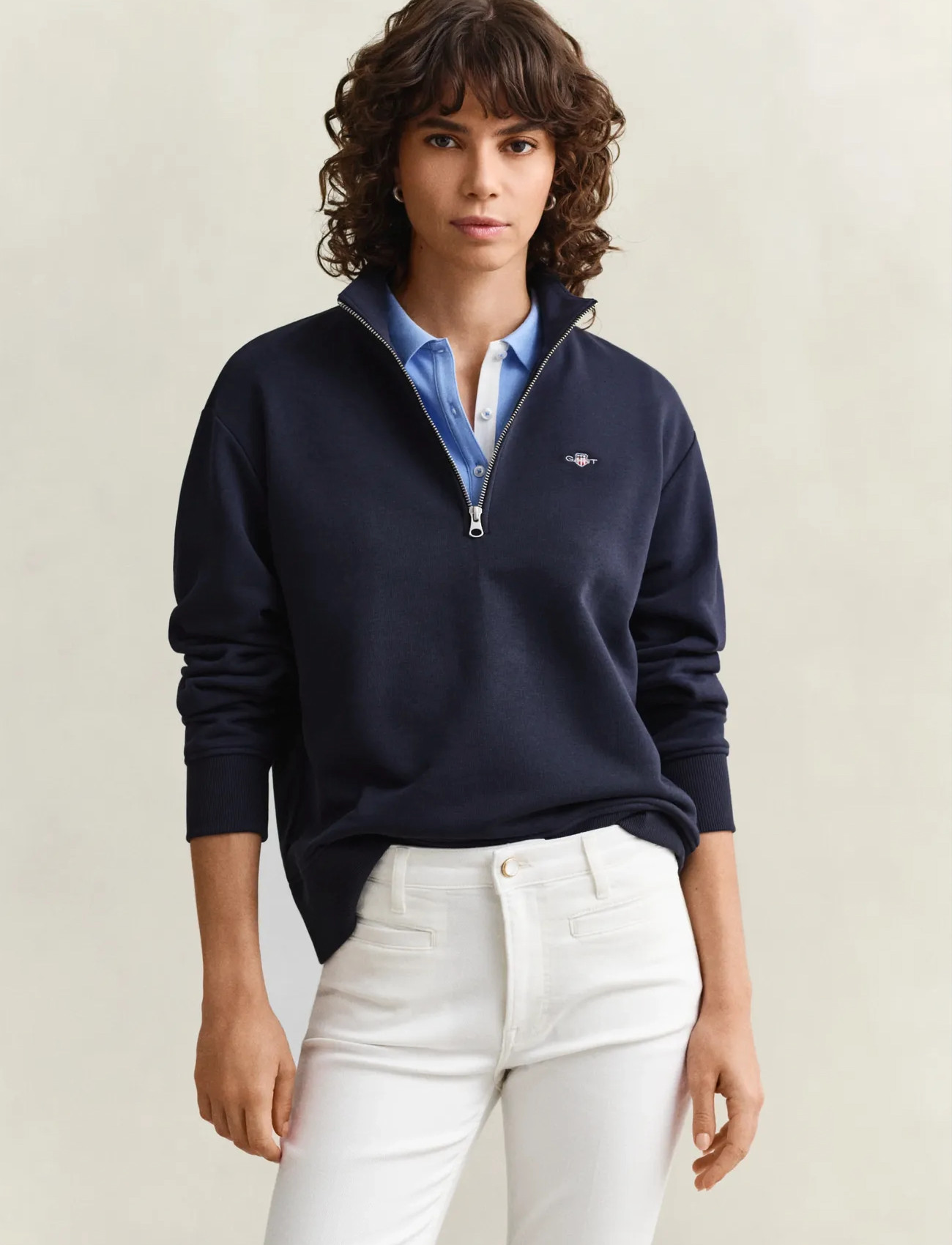 GANT Shield Half-Zip, XL, Navy, Sweatshirts & Hættetrøjer > Hættetrøjer, Dame