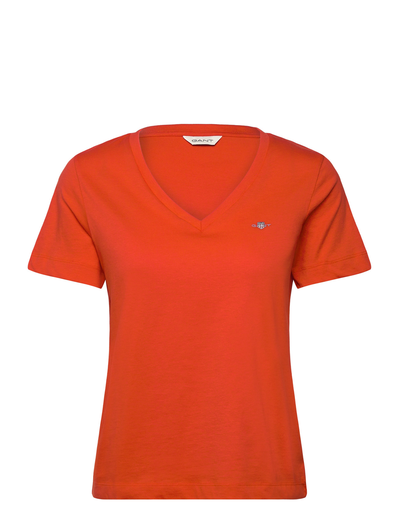 GANT Reg Shield Ss V-Neck T-Shirt, M, Red, T-Shirts & Toppe > Kortærmede, Dame