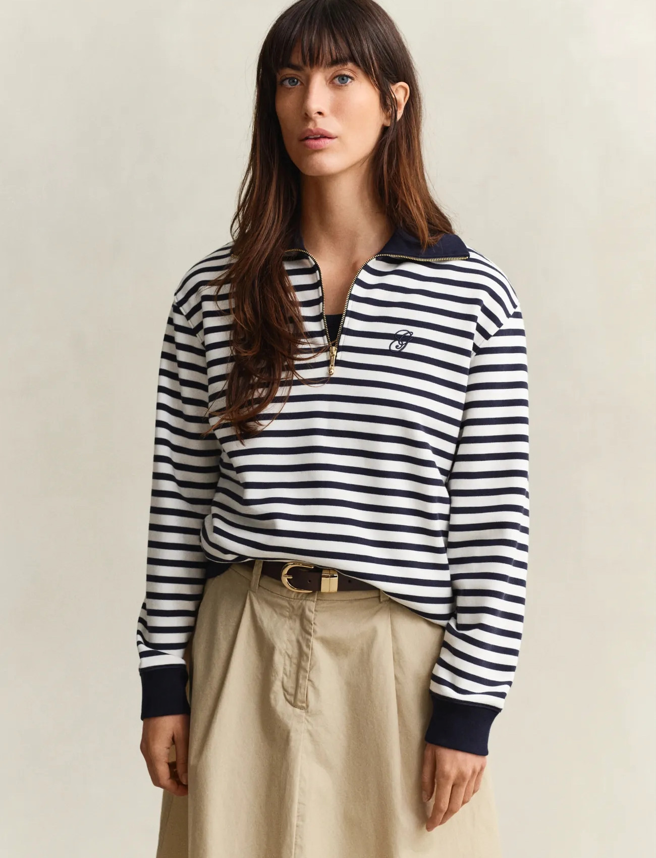 GANT Striped Half Zip Sweat, L, Navy, Strik > Trøjer Med Halv Lynlås, Herre