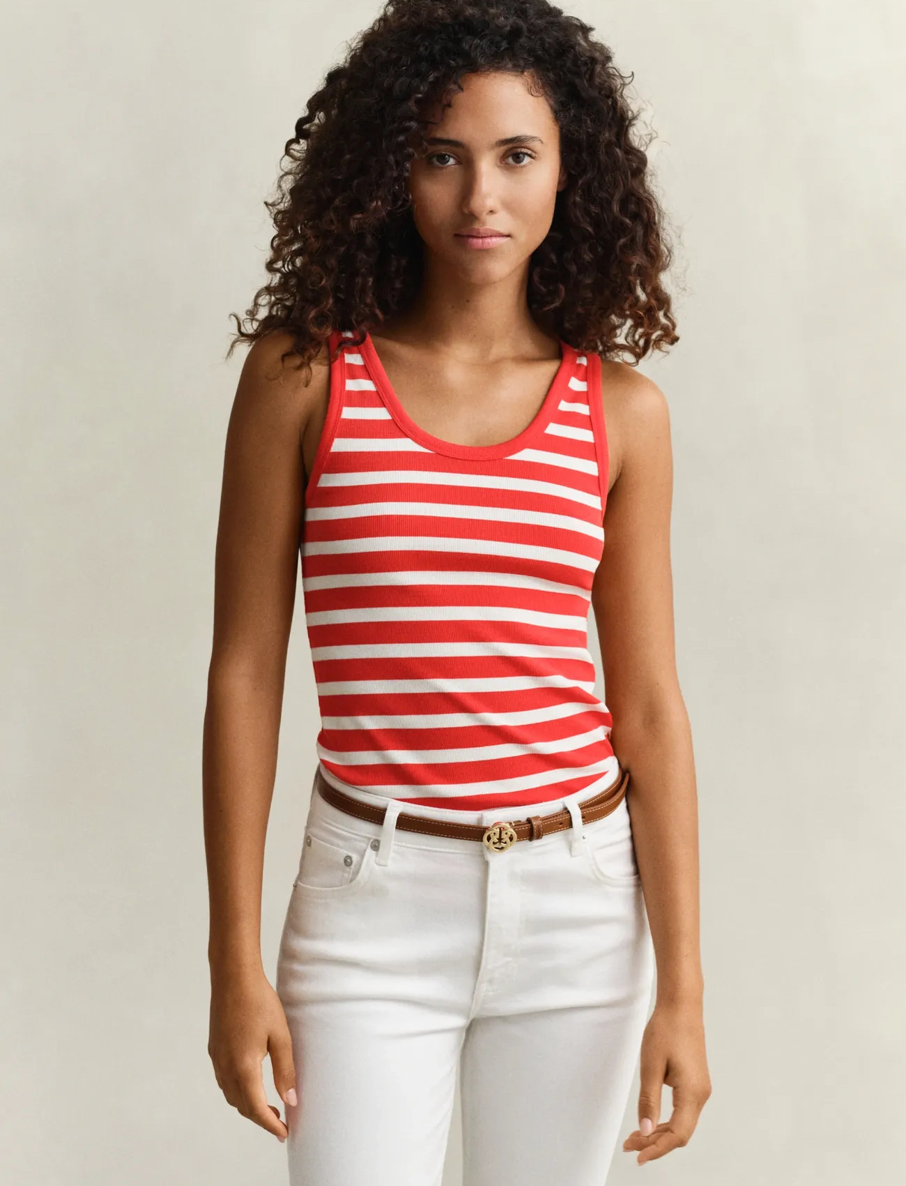 GANT Striped Ribbed Tank Top, S, Red, T-Shirts & Toppe > Uden Ærmer, Dame