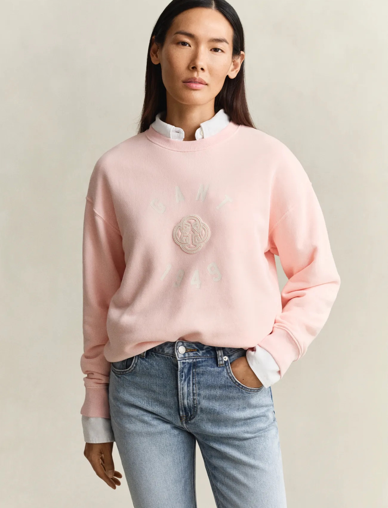 GANT Graphic C-Neck Sweater, XXL, Pink, Sweatshirts & Hættetrøjer > Sweatshirts, Dame
