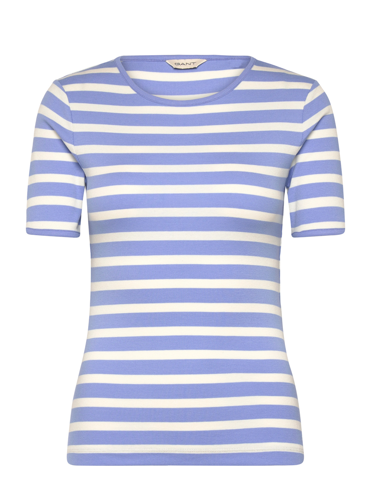 GANT Striped Ribbed Ss T-Shirt, XL, Blue, T-Shirts & Toppe > Kortærmede, Dame