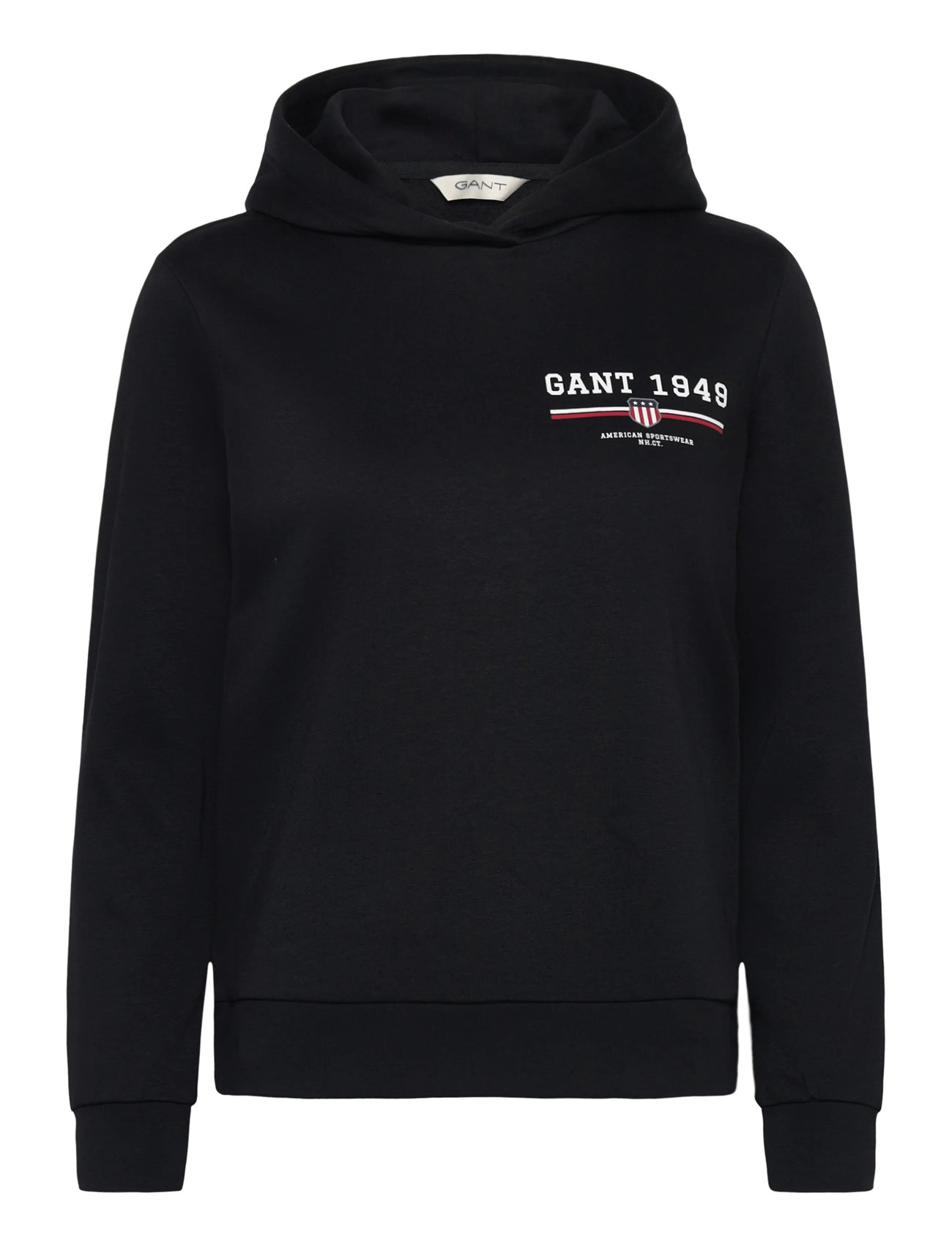 GANT Reg Graphic Hoodie, XS, Black, Sweatshirts & Hættetrøjer > Hættetrøjer, Dame