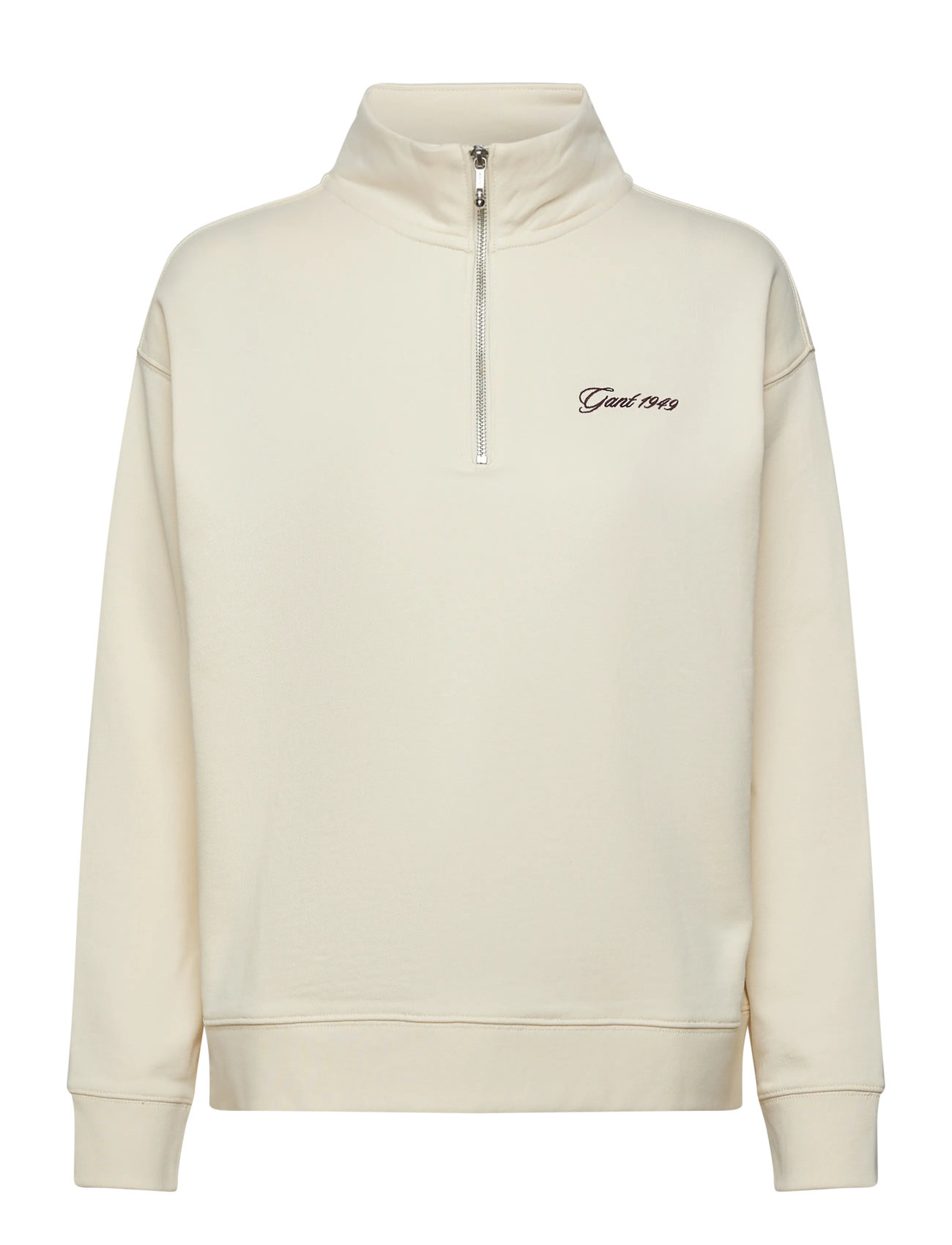 GANT Script Half Zip Sweat, M, Cream, Sweatshirts & Hættetrøjer > Sweatshirts, Dame