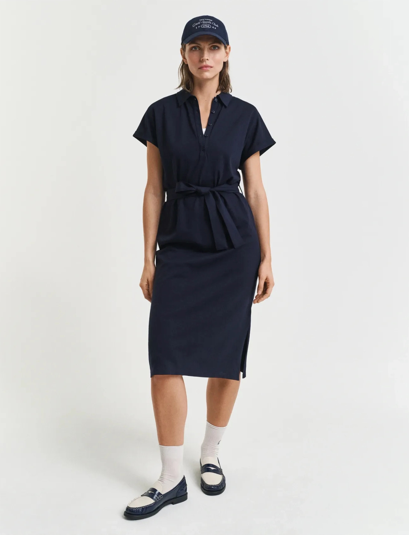 GANT Ss Pique Polo Dress, XS, Navy, Kjoler > Skjortekjoler, Dame