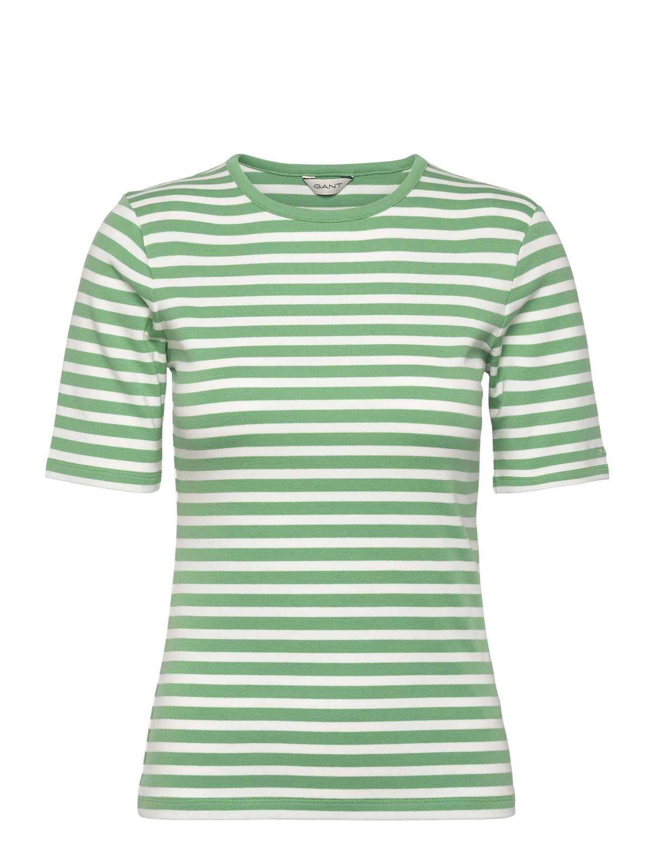 Slim Striped 1X1 Ribbed Ss T-Shirt Green GANT