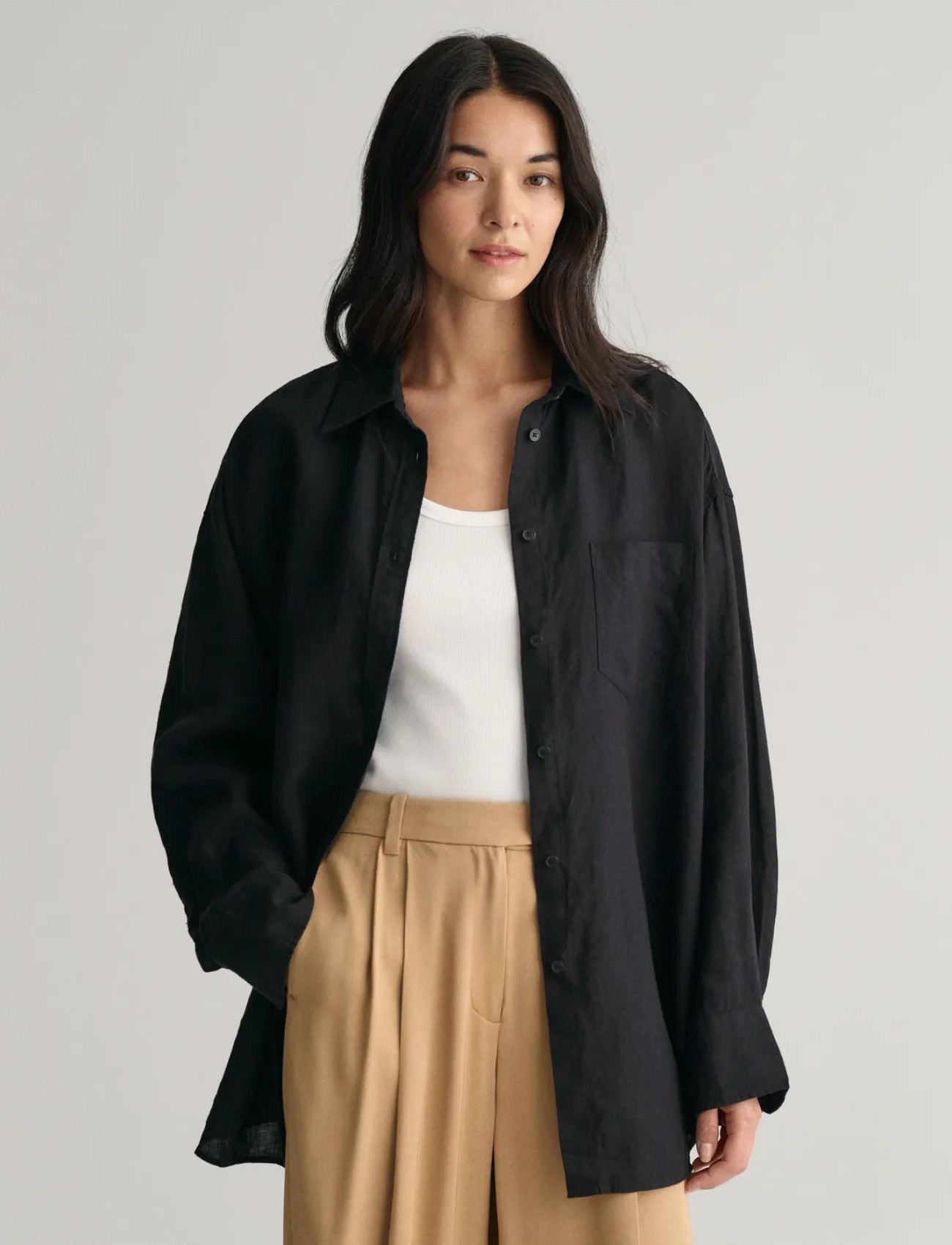 GANT Os Linen Shirt, 38, Black, Skjorter > Skjorter I Hør, Dame