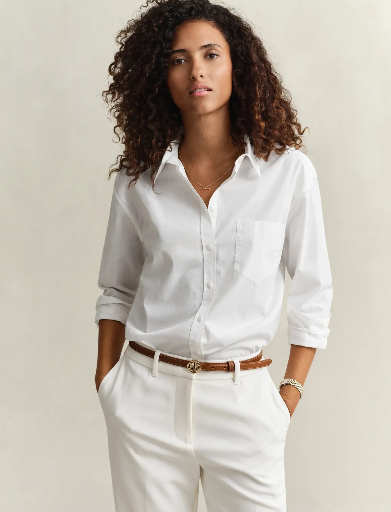 GANT Rel Classic Poplin Shirt, 46, White, Skjorter > Langærmede, Dame