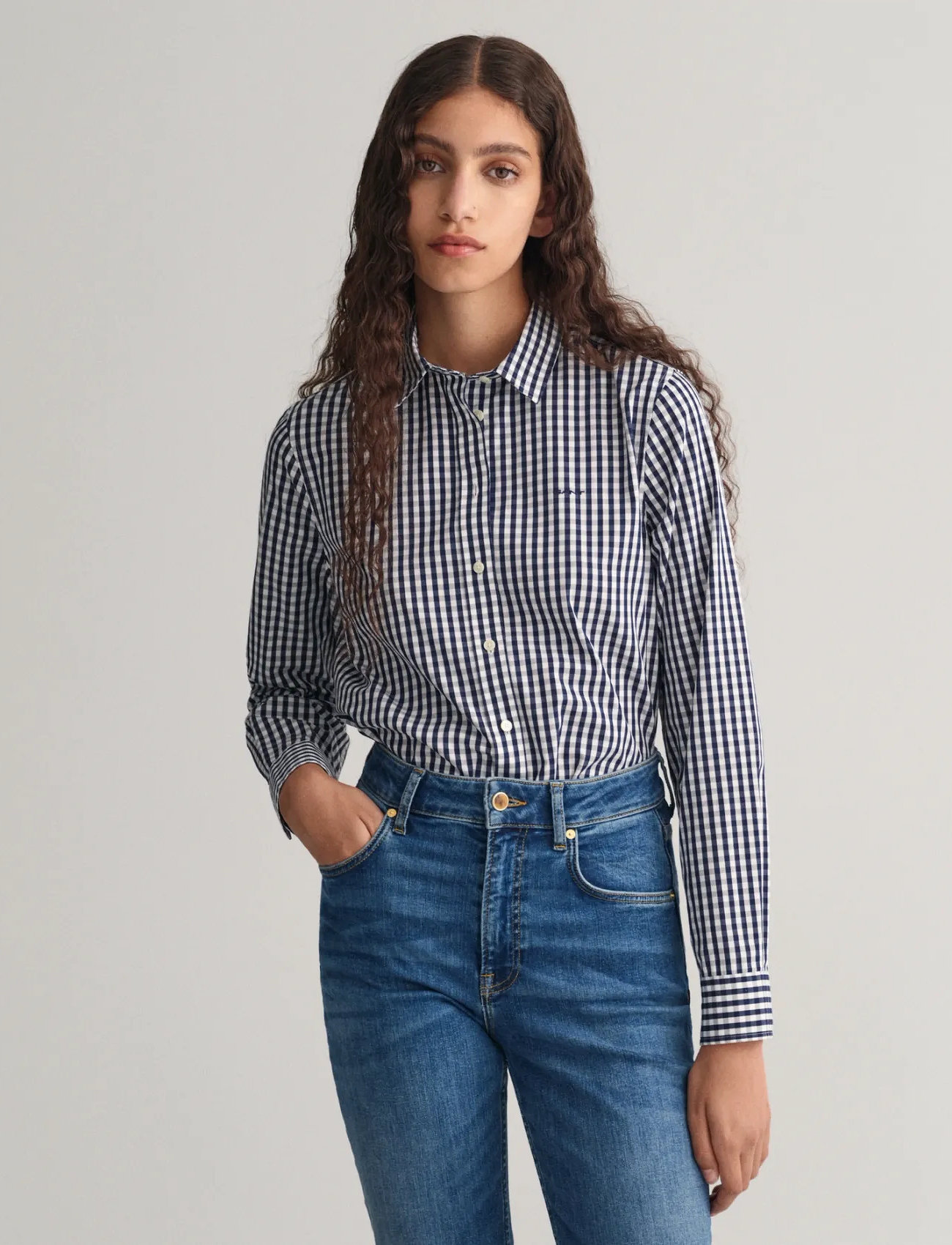 GANT Reg Poplin Gingham Shirt, 36, Multi/patterned, Skjorter > Langærmede, Dame