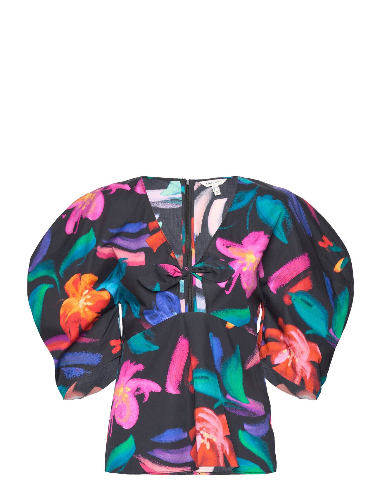 GANT Floral Print Volume Sleeve Blouse Svart