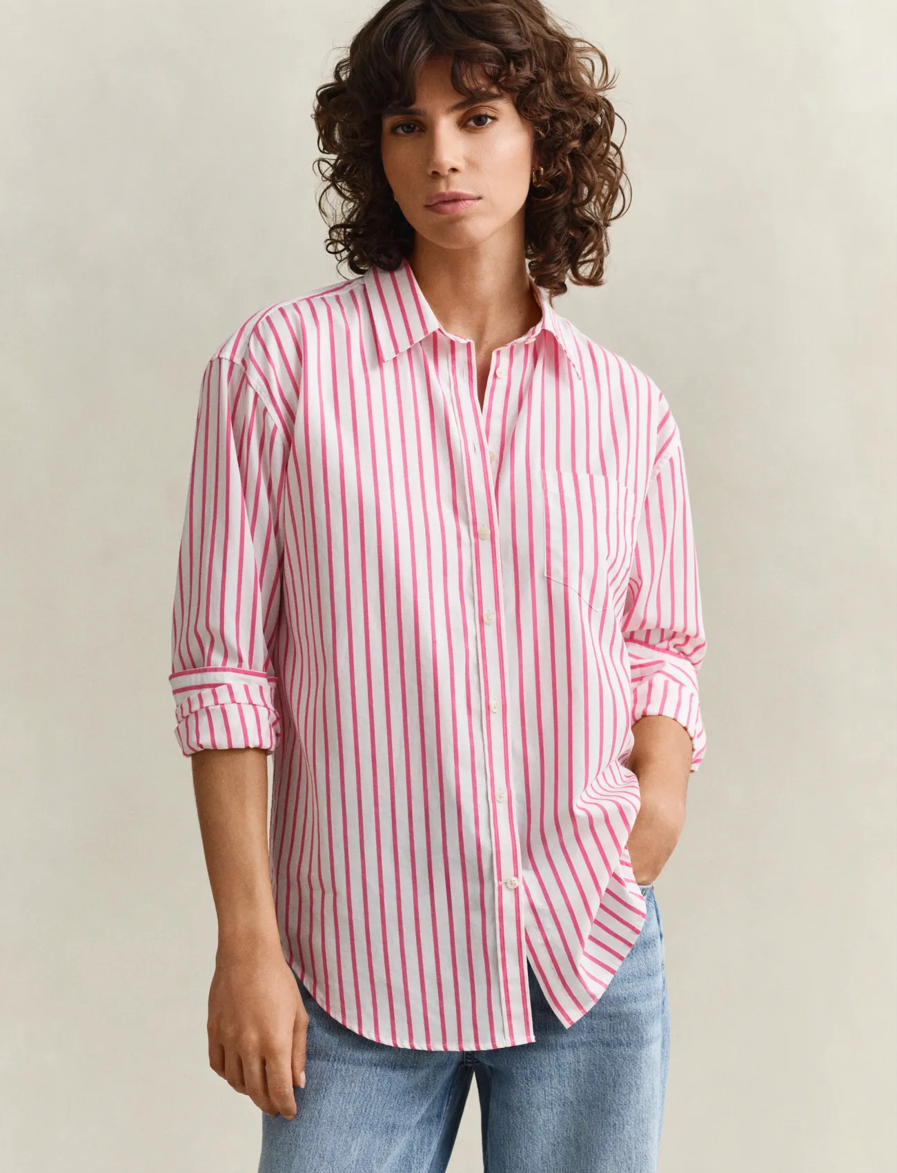 GANT Rel Classic Poplin Striped Shirt, 34, Pink, Skjorter > Langærmede, Dame