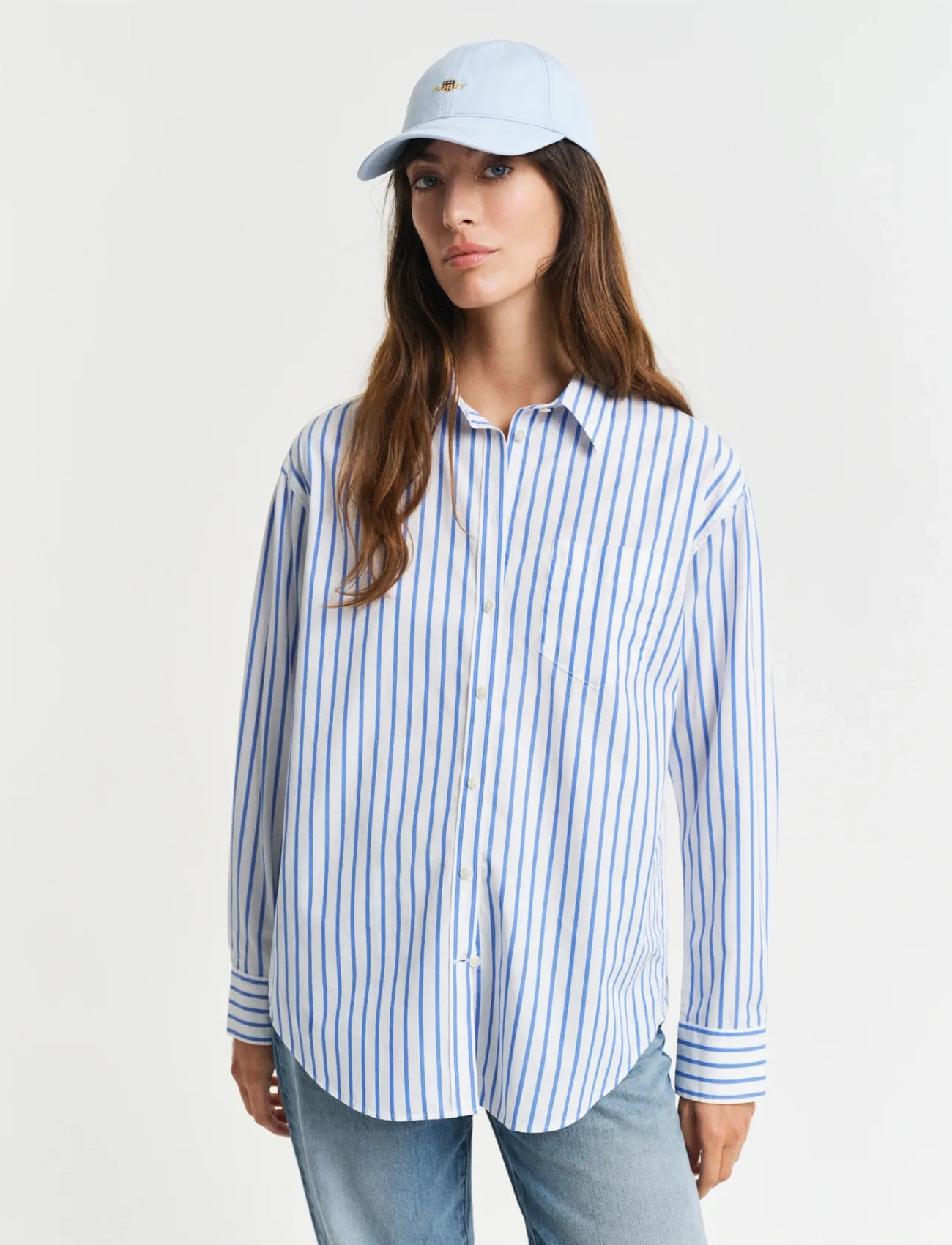 GANT Rel Classic Poplin Striped Shirt, 44, Blue, Skjorter > Langærmede, Dame