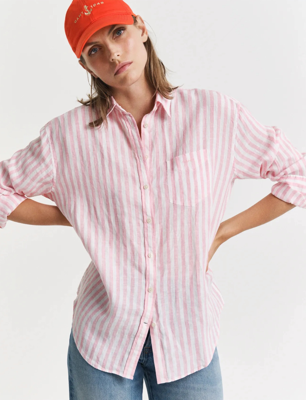 GANT Rel Striped Linen Shirt, 36, Pink, Skjorter > Skjorter I Hør, Dame