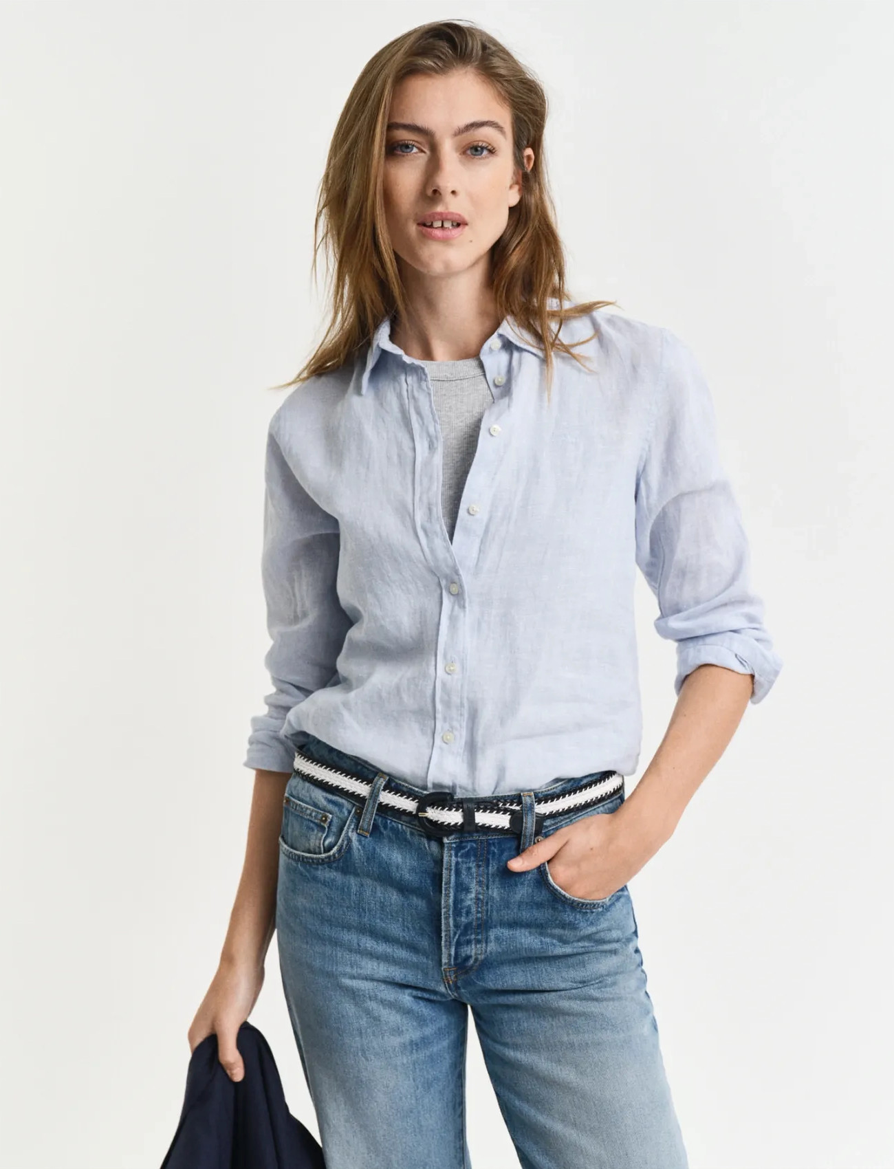 GANT Reg Linen Shirt, 44, Blue, Skjorter > Skjorter I Hør, Dame