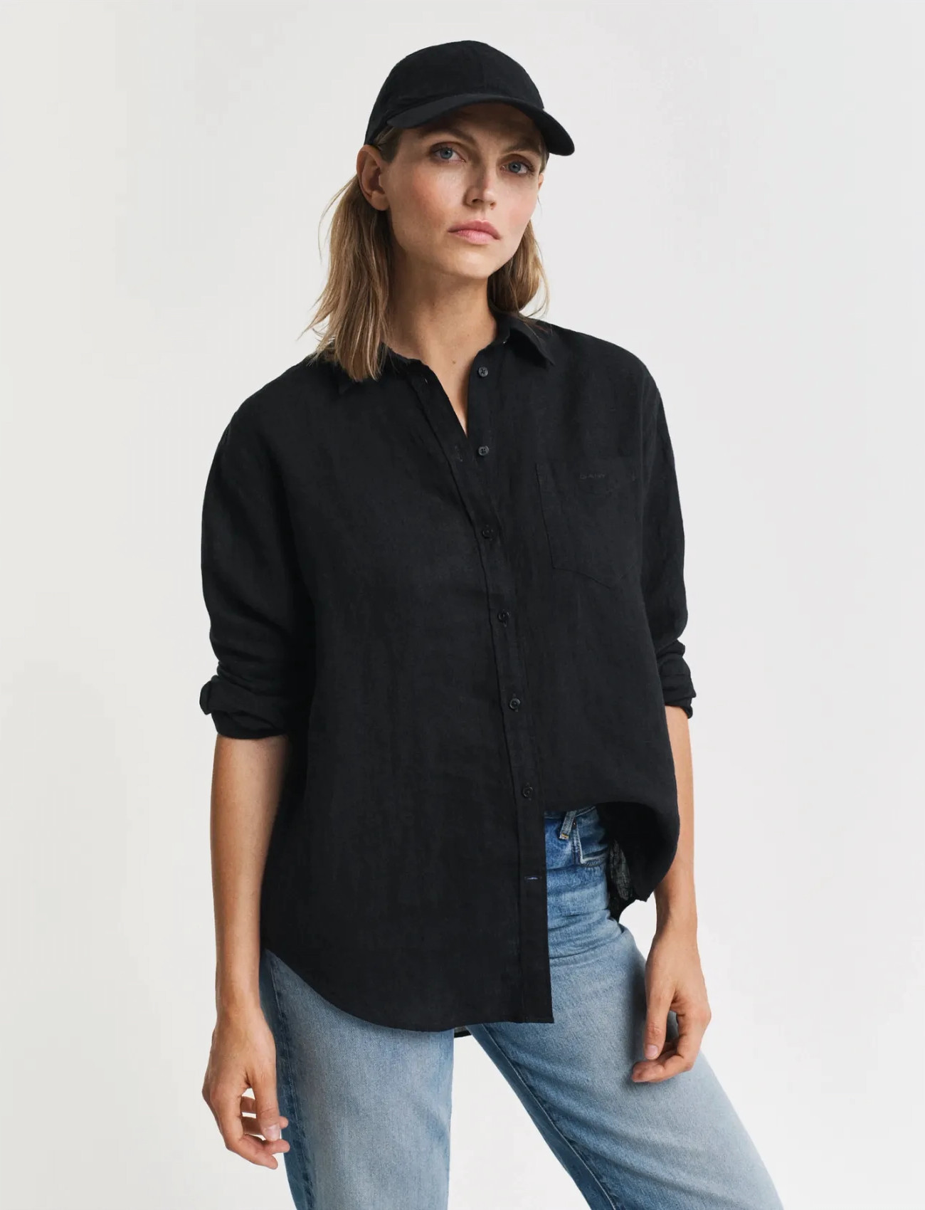 GANT Rel Linen Shirt, 46, Black, Skjorter > Skjorter I Hør, Dame