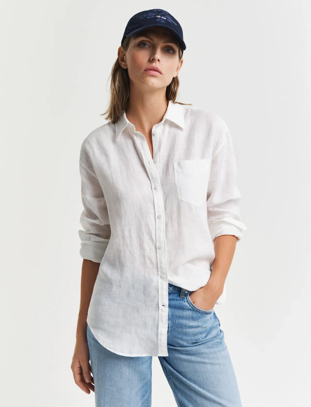 GANT Rel Linen Shirt, 34, White, Skjorter > Skjorter I Hør, Dame