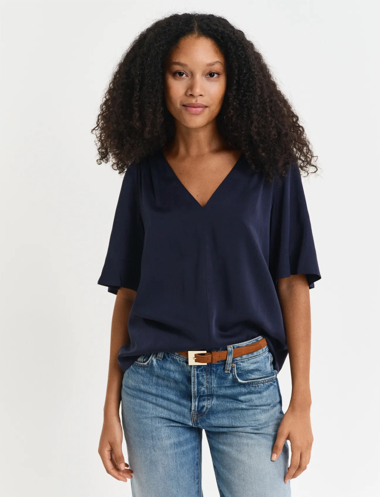 GANT Ss Blouse, 46, Navy, Bluser > Kortærmede, Dame