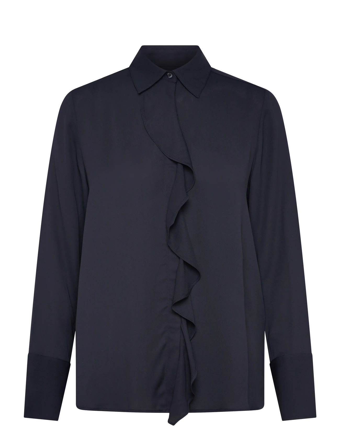 GANT Reg Crepe Viscose Ruffle Bluse Navy - 42 - Damen